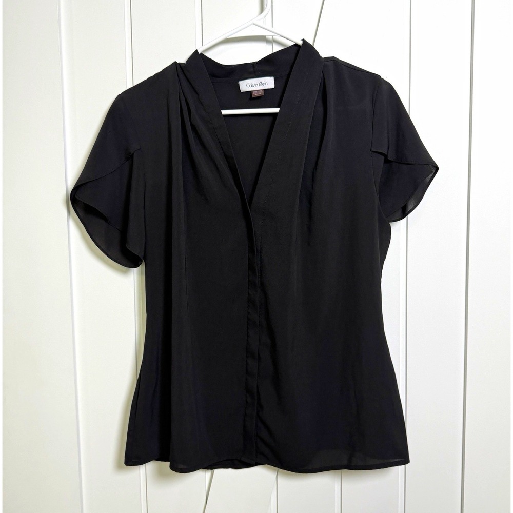 Calvin Klein black V-neck flutter sleeve blouse Size Medium Corpcore Minimalist